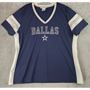 Dallas Cowboys Authentic Shirt Womens 2XL Navy Blue V-Neck Rhinestone Jersey